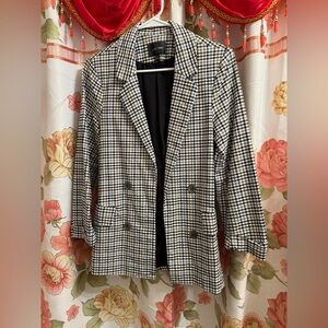 Women's Black and White Checkered Blazer